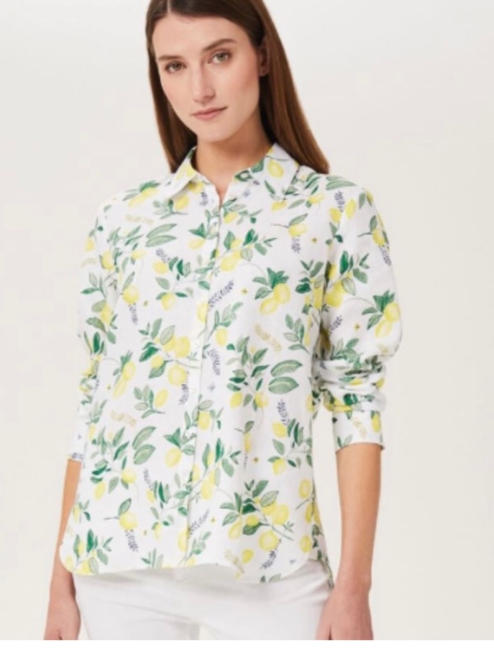 Hobbs London Livia Lemon Print Linen Button Down - Picture 2 of 9